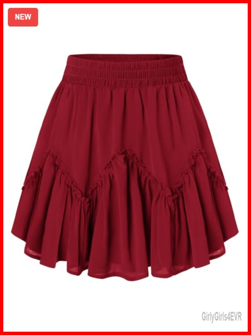 Womens Mini Skirt Tiered Ruffle Hem Elastic Waist Chiffon with Pockets